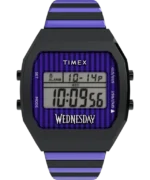 Timex x Wednesday T80 36mm Stainless Steel Black and Purple Expansion Band Watch
