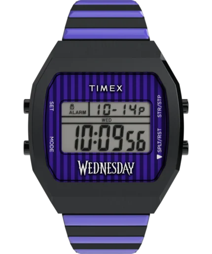 Timex x Wednesday T80 36mm Stainless Steel Black and Purple Expansion Band Watch
